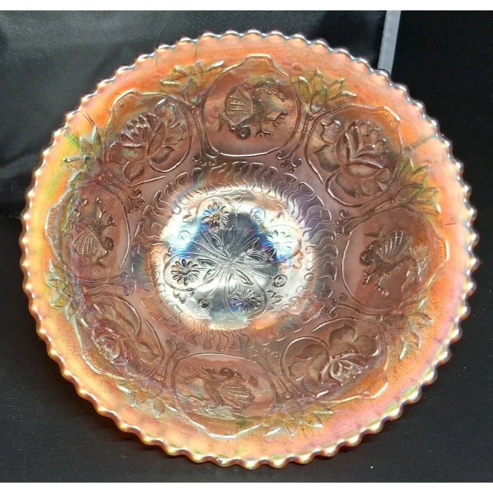 Carnival Glass Bowl  on‎ Pedestal with Dragon and Lotus pattern